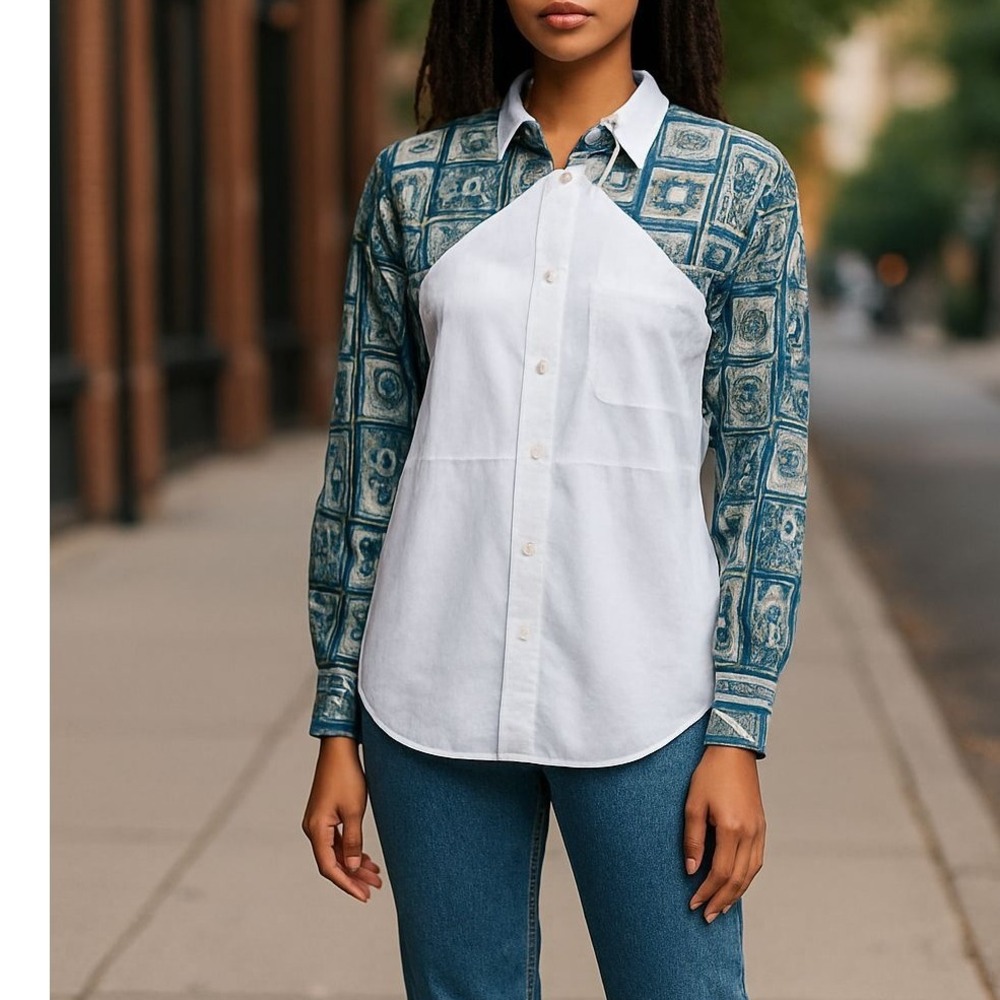 Vintage 100% cotton Button-Up Shirt Rockies Print Sleeves, Long Sleeve Top